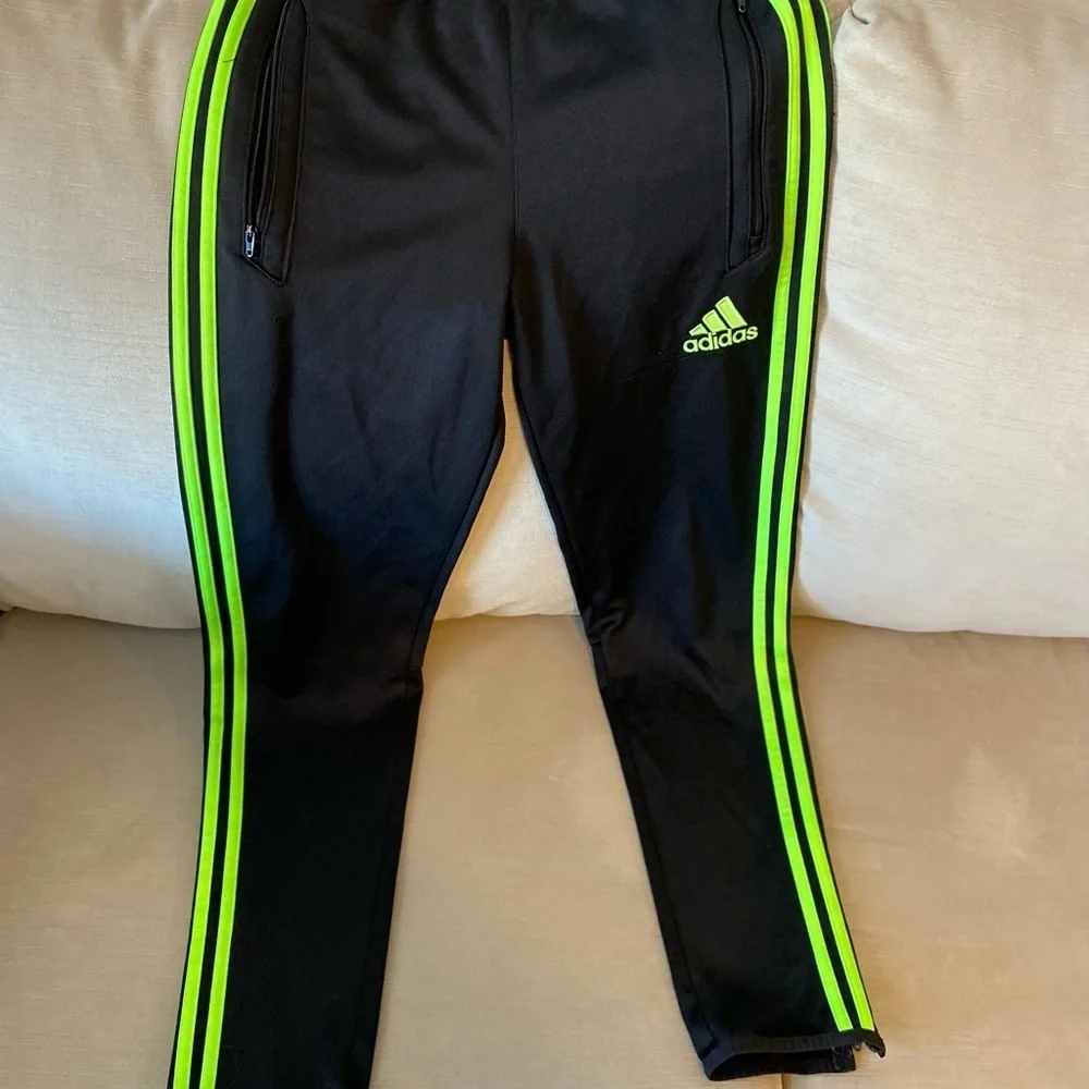 Adidas Kids Black Joggers with Neon Green Stripes